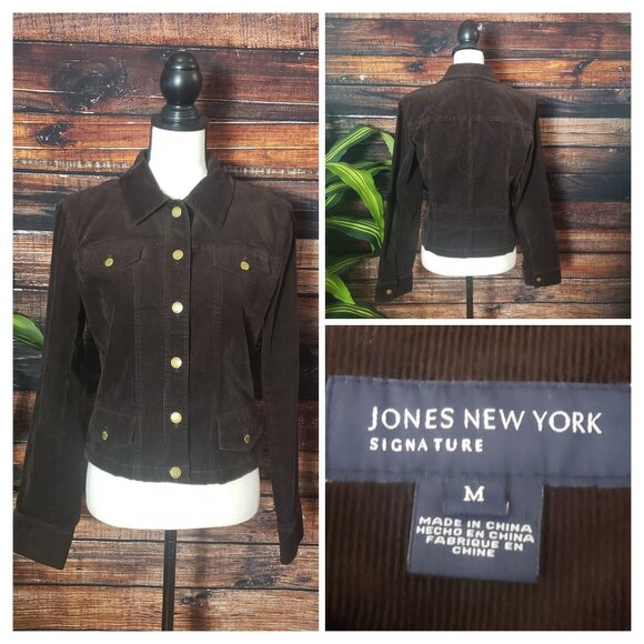 Jones New York M Brown Corduroy Jacket Button Front Stretch - Picture 1 of 12